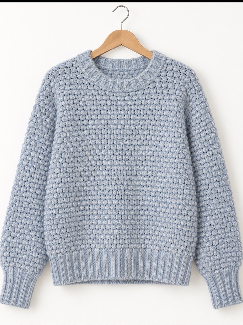 Light Blue Chunky Bubble Knit Sweater - Women